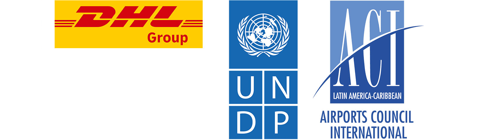 Logos von DHL, UNDP and Airports Counsil International.